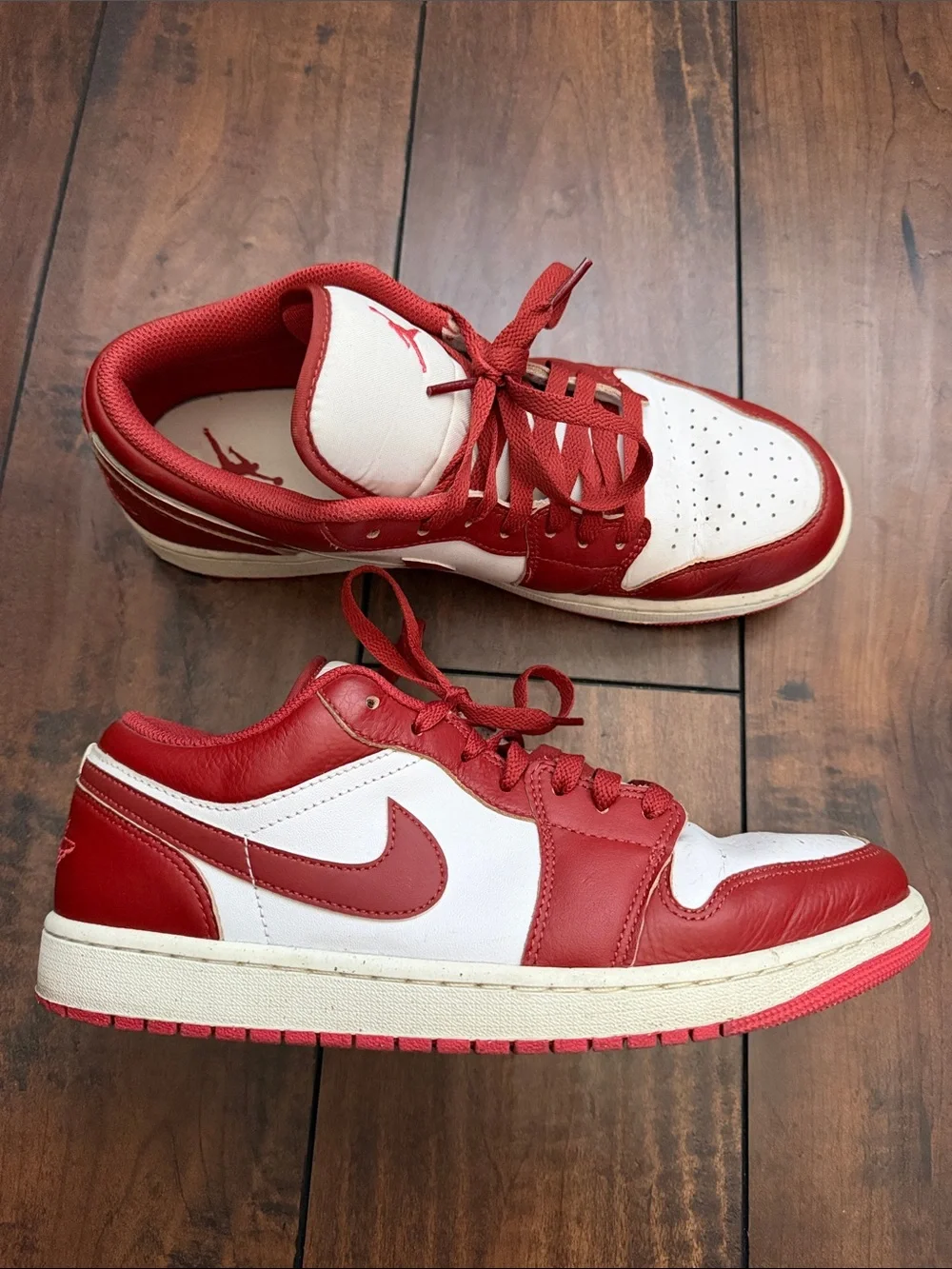 Men’s- Jordan Low-Top Sneakers in Red and White